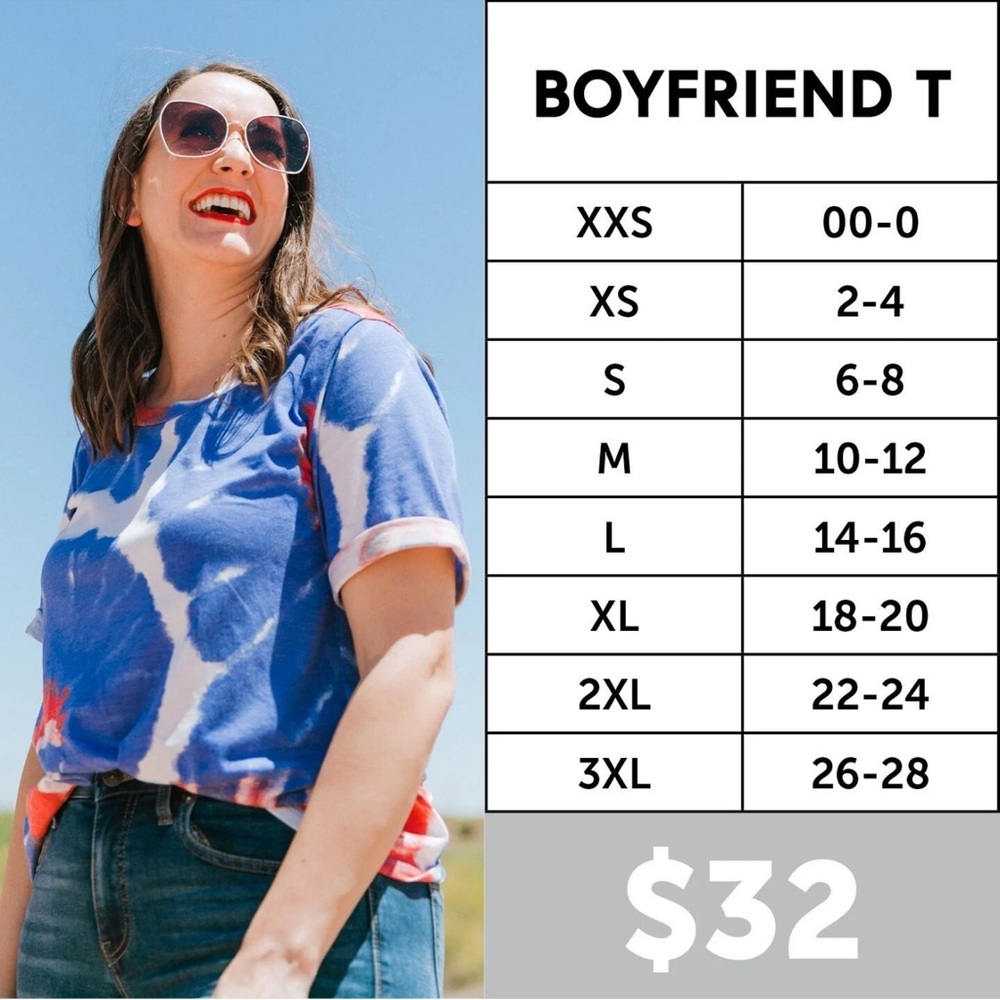 LuLaRoe Boyfriend Tee 2XL USA Americana Patriotic Red White Blue Stars Stripes - Picture 11 of 13